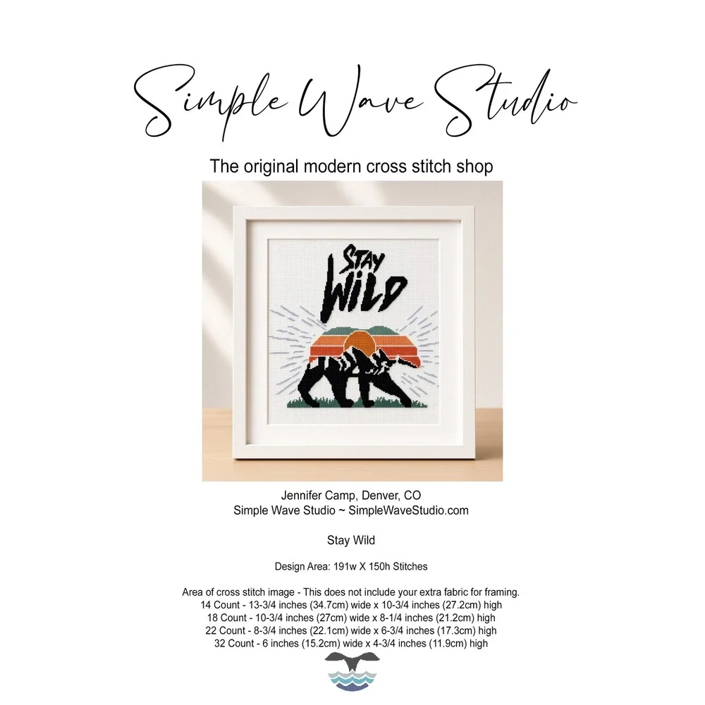 Stay Wild Bear Modern Cross Stitch Pattern Retro Mountain Art